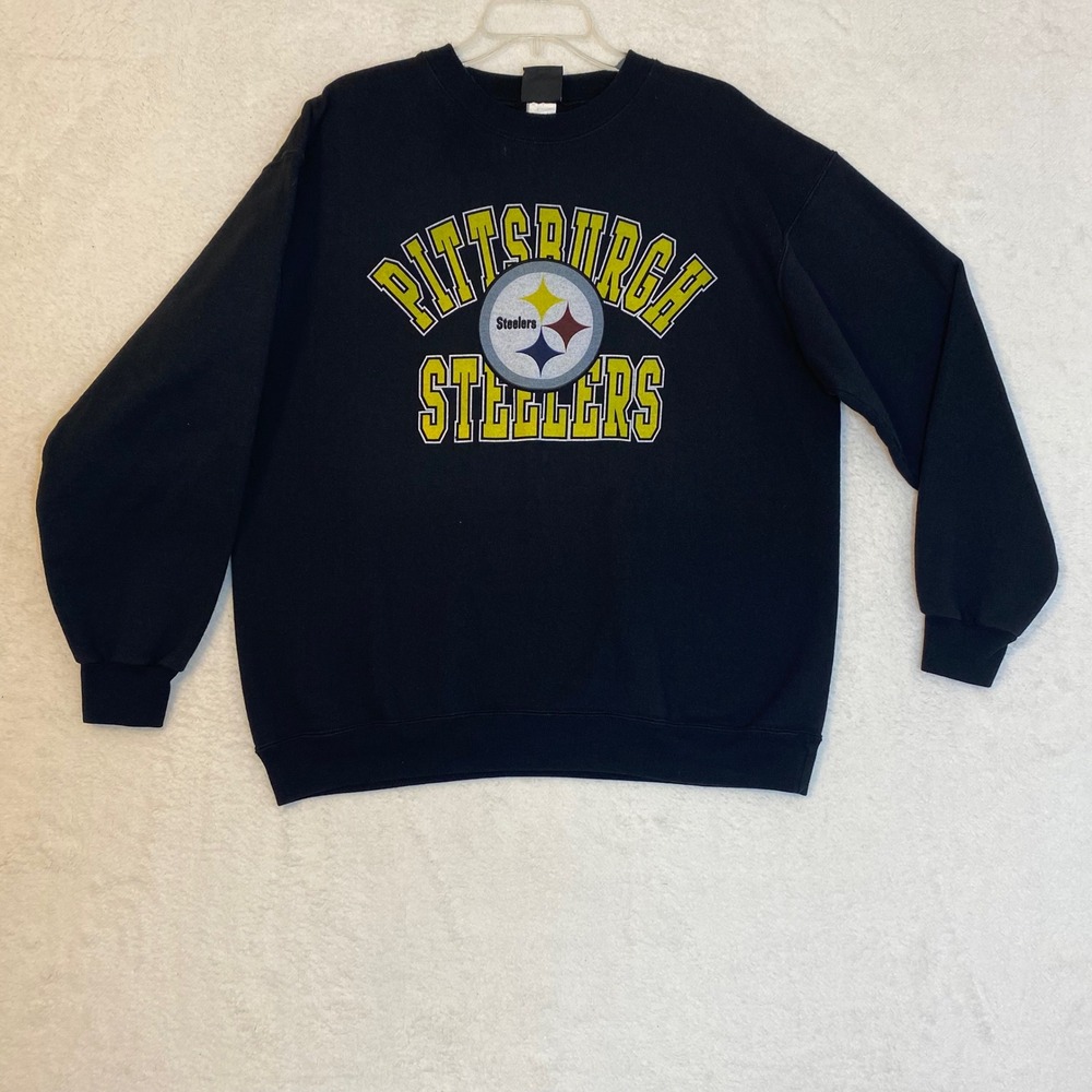 NFL Team Apparel Pittsburgh Steelers Sweatshirt Black Graphic Pullover Mens L